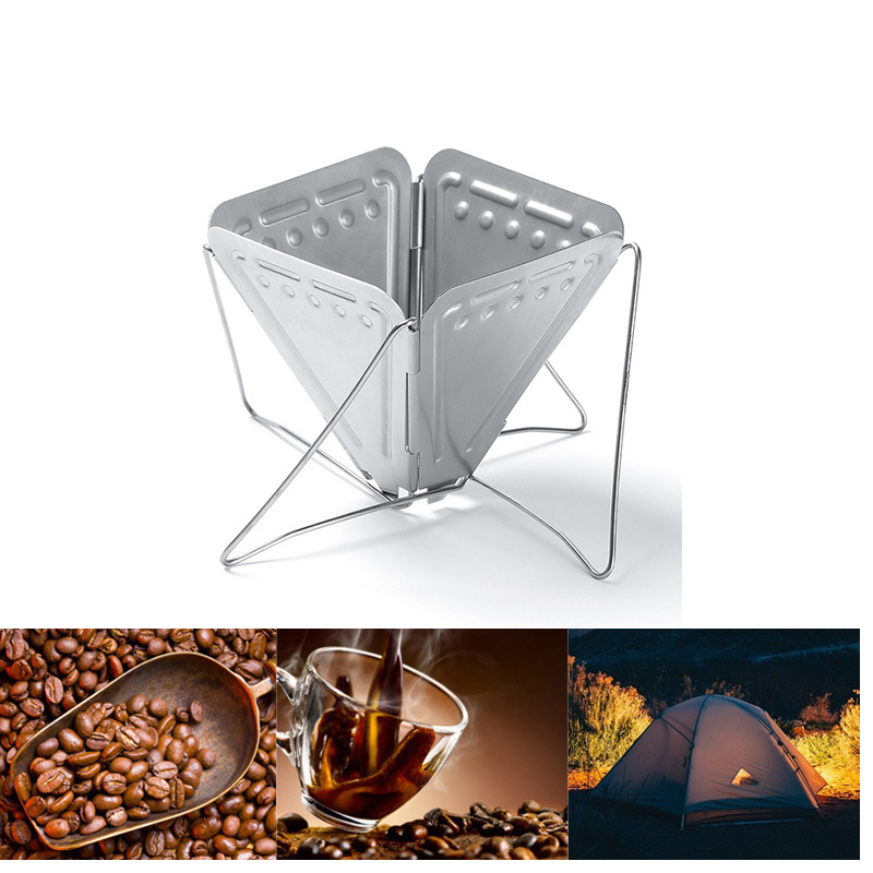 Reusable Outdoor Camping Coffee Dripper Stand Rack 304 Stainless Steel Foldable Portable Cone Pour Over Filter Holder Strainer