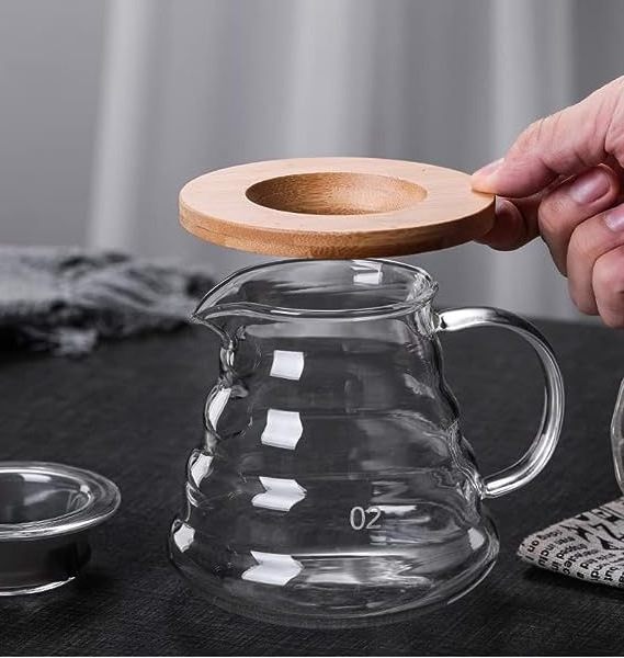 Glass Coffee Filter Glass Pour Over Coffee Cone with Bamboo Stand Drip Coffee Maker Funnel Accessories for Home or Office