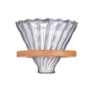 Glass Coffee Filter Glass Pour Over Coffee Cone with Bamboo Stand Drip Coffee Maker Funnel Accessories for Home or Office