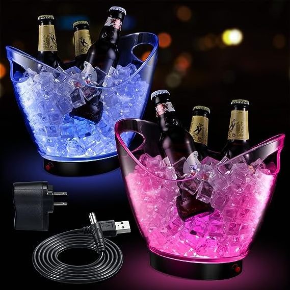 LED Party Ice Buckets 2L 4L 8L Clear Plastic Large Capacity Light Ice Bucket RGB Colors Changing LED Cooler Icebucket for Wine