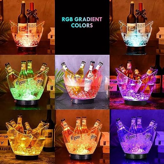 LED Party Ice Buckets 2L 4L 8L Clear Plastic Large Capacity Light Ice Bucket RGB Colors Changing LED Cooler Icebucket for Wine