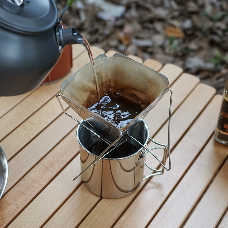 Reusable Outdoor Camping Coffee Dripper Stand Rack 304 Stainless Steel Foldable Portable Cone Pour Over Filter Holder Strainer