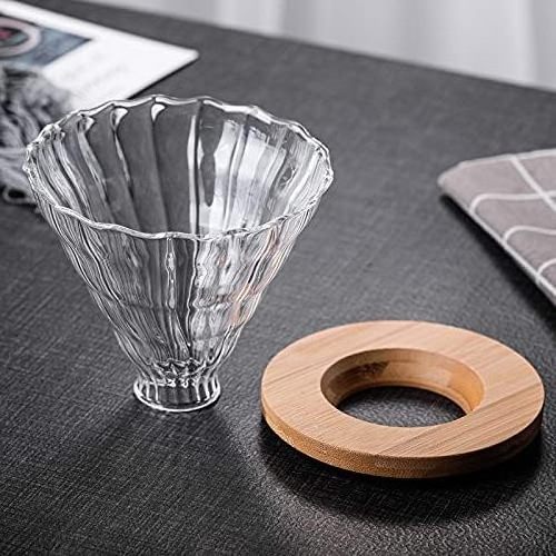 Glass Coffee Filter Glass Pour Over Coffee Cone with Bamboo Stand Drip Coffee Maker Funnel Accessories for Home or Office