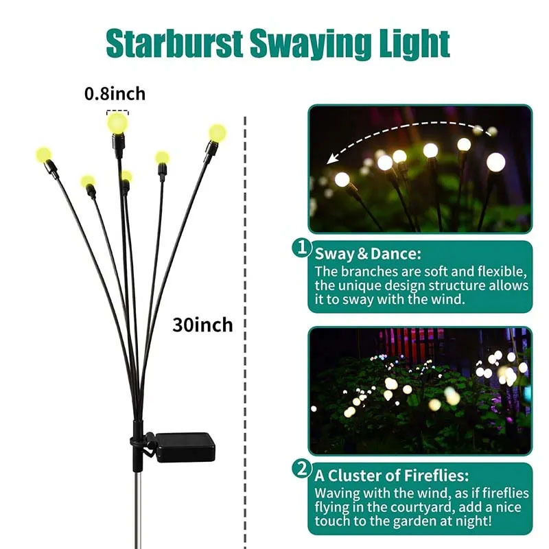 Outdoor Solar Pathway Light Waterproof Firework 6/8/10 heads led Solar Garden Light Powered Firefly Lamp