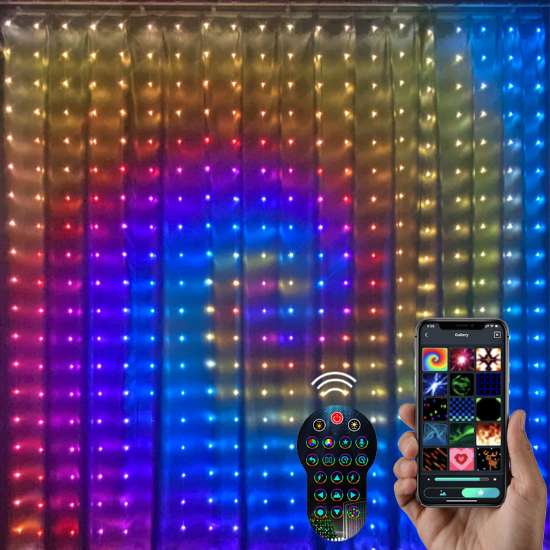 Christmas Decoration 400 LED Safety APP Remote Controlled Smart RGB Curtain Lights