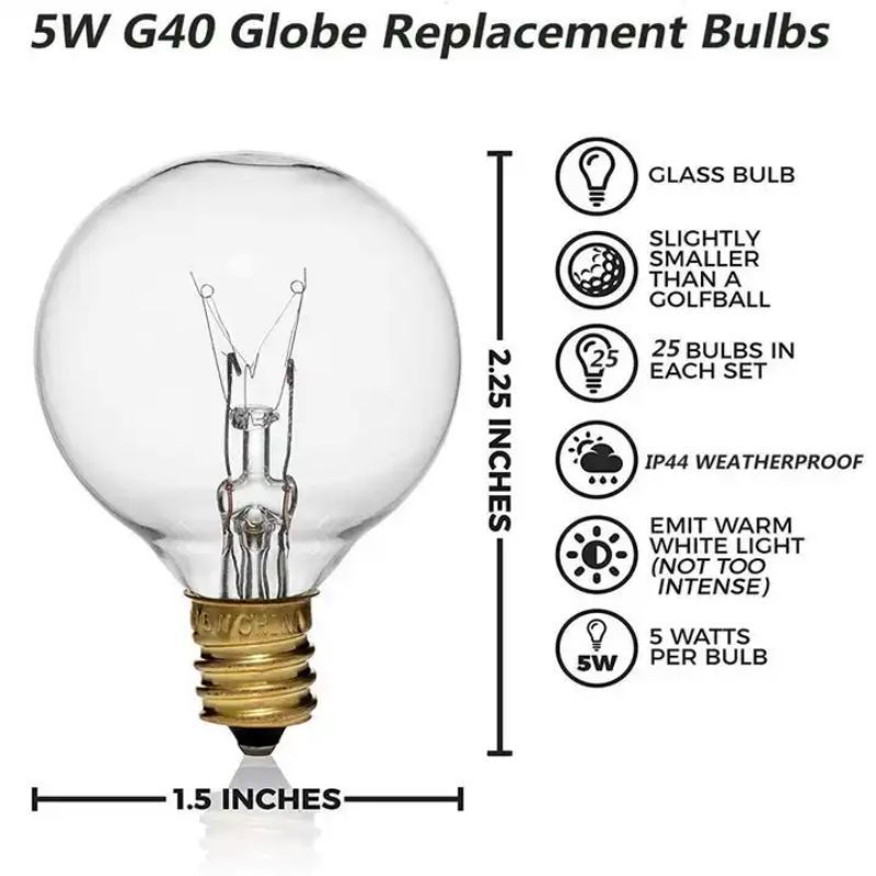 G40 Tungsten Clear LED Light Bulb Screw Light String Accessories E12 Incandescent Bulb Outdoor Light String Bulb