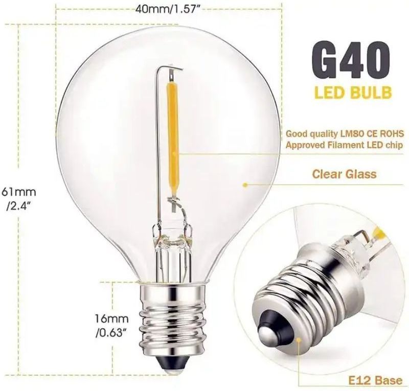 G40 Tungsten Clear LED Light Bulb Screw Light String Accessories E12 Incandescent Bulb Outdoor Light String Bulb