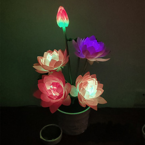 LED Lighted Artificial Flower Pot 3 heads Flower Lamp Solar Lotus Flower Lights for Buddha Temple