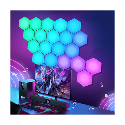 DIY RGB Desk setup Magnetic Modular LED Touch Sensor Hexagon Wall Lamp RGB Quantum Game Room Setup Honeycomb Hexagonal Light