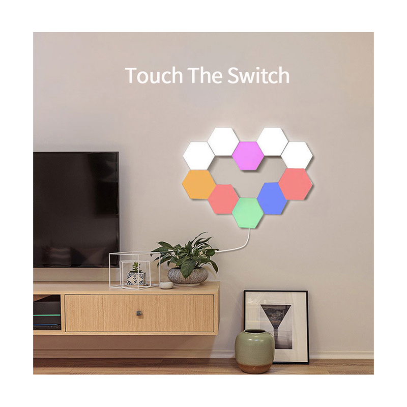 DIY RGB Desk setup Magnetic Modular LED Touch Sensor Hexagon Wall Lamp RGB Quantum Game Room Setup Honeycomb Hexagonal Light