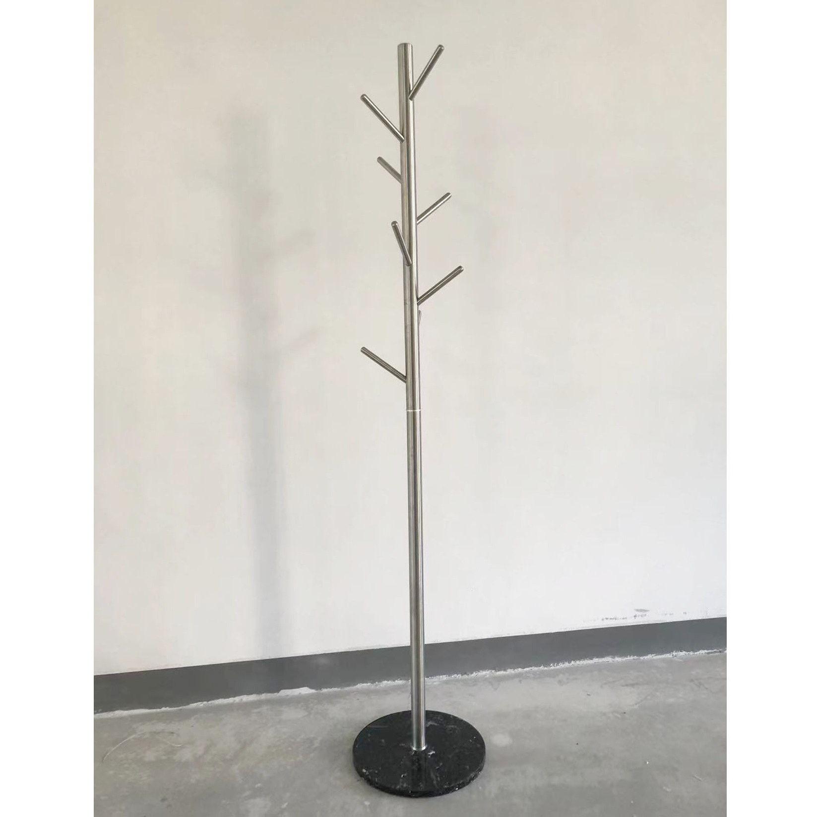 Strengthened Heavy Duty Stainless Steel Coat Rack with Black Marble Base Stainless Steel Free Standing Coat Tree