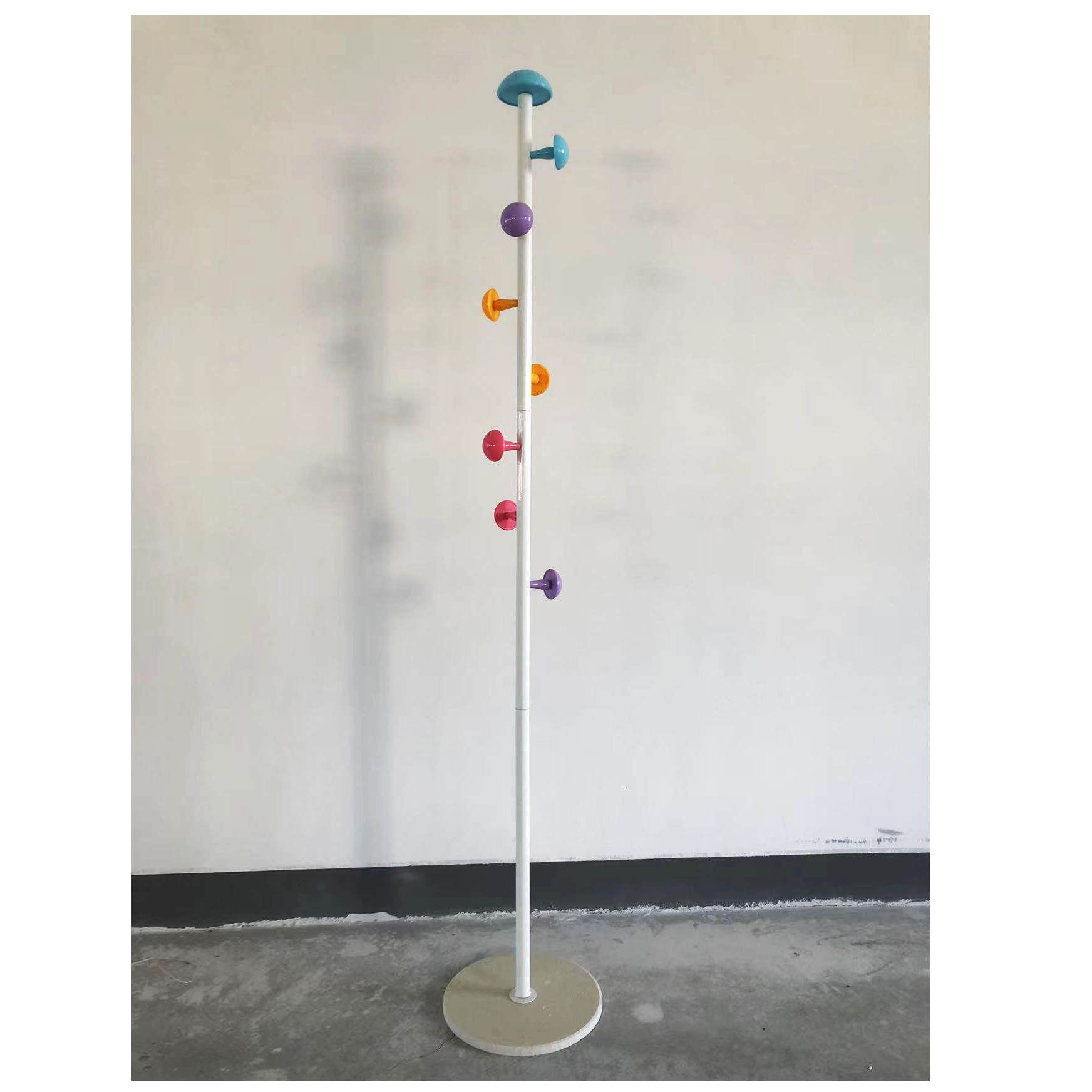 Children Cute Free Standing Hat Rack Coat Tree with 7 Colorful Plastic Hooks Metallic Standing Clothes Hanger