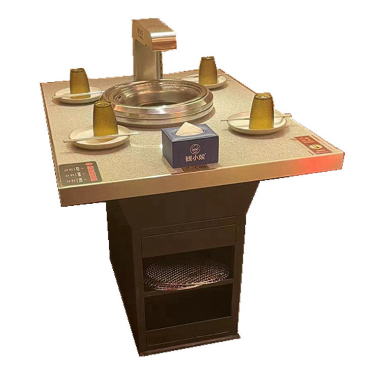 Restaurant Dining Table with Marble Tabletop BBQ Table with Metal Foot Hotel Restaurant Marble Tabletop Hotpot Table