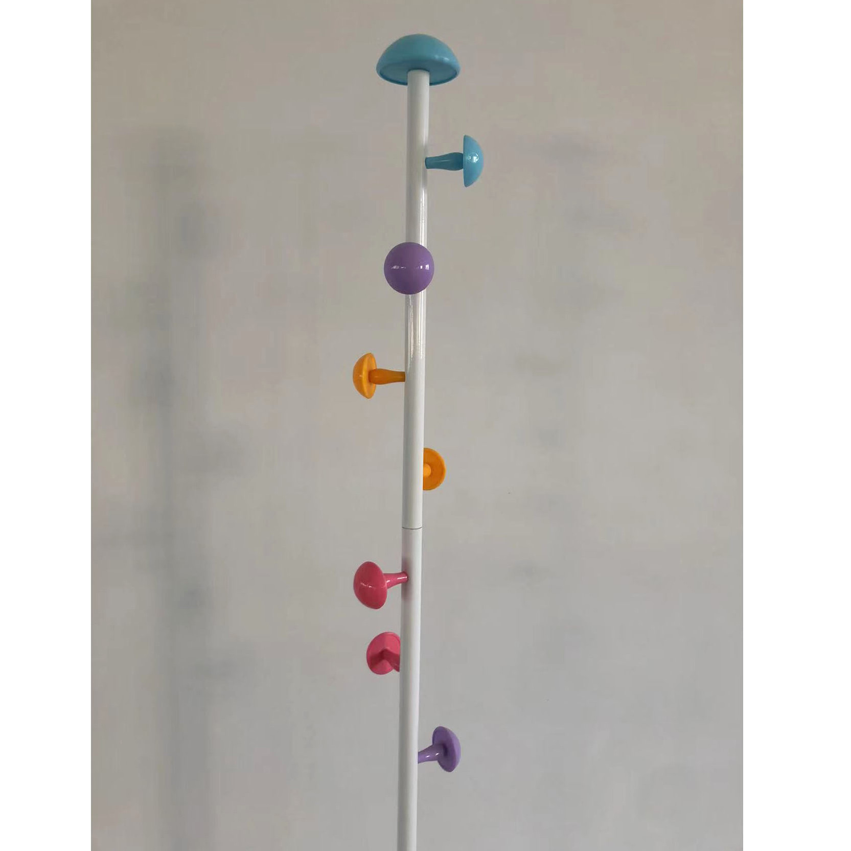 Children Cute Free Standing Hat Rack Coat Tree with 7 Colorful Plastic Hooks Metallic Standing Clothes Hanger