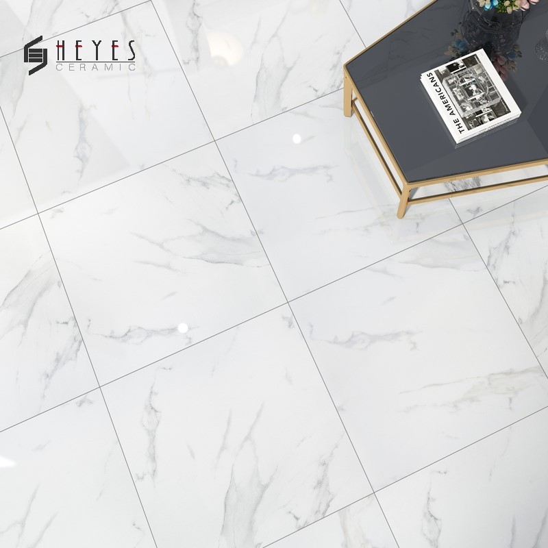 Factory interior Carrara white wall ceramic tiles and marble flooring