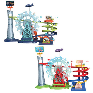 Battery USB Power Dinosaur Climbing Stairs Ferris Wheel Amusement Park Gear Track Toy Electric Music  Car Track Slide Rail Toys