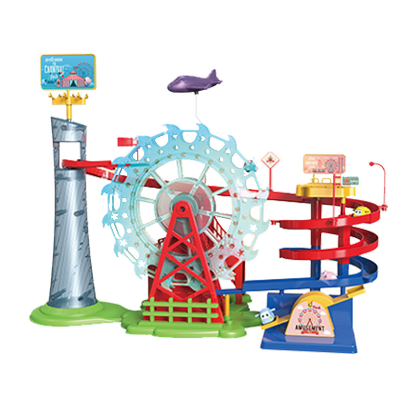 Battery USB Power Dinosaur Climbing Stairs Ferris Wheel Amusement Park Gear Track Toy Electric Music  Car Track Slide Rail Toys