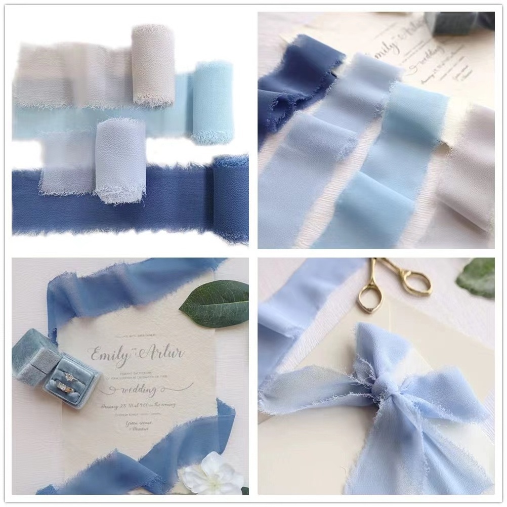 Handmade Chiffon Fringed Ribbon 4cm 5Yards  Perfect for Wedding Invitation Gift Wrapping