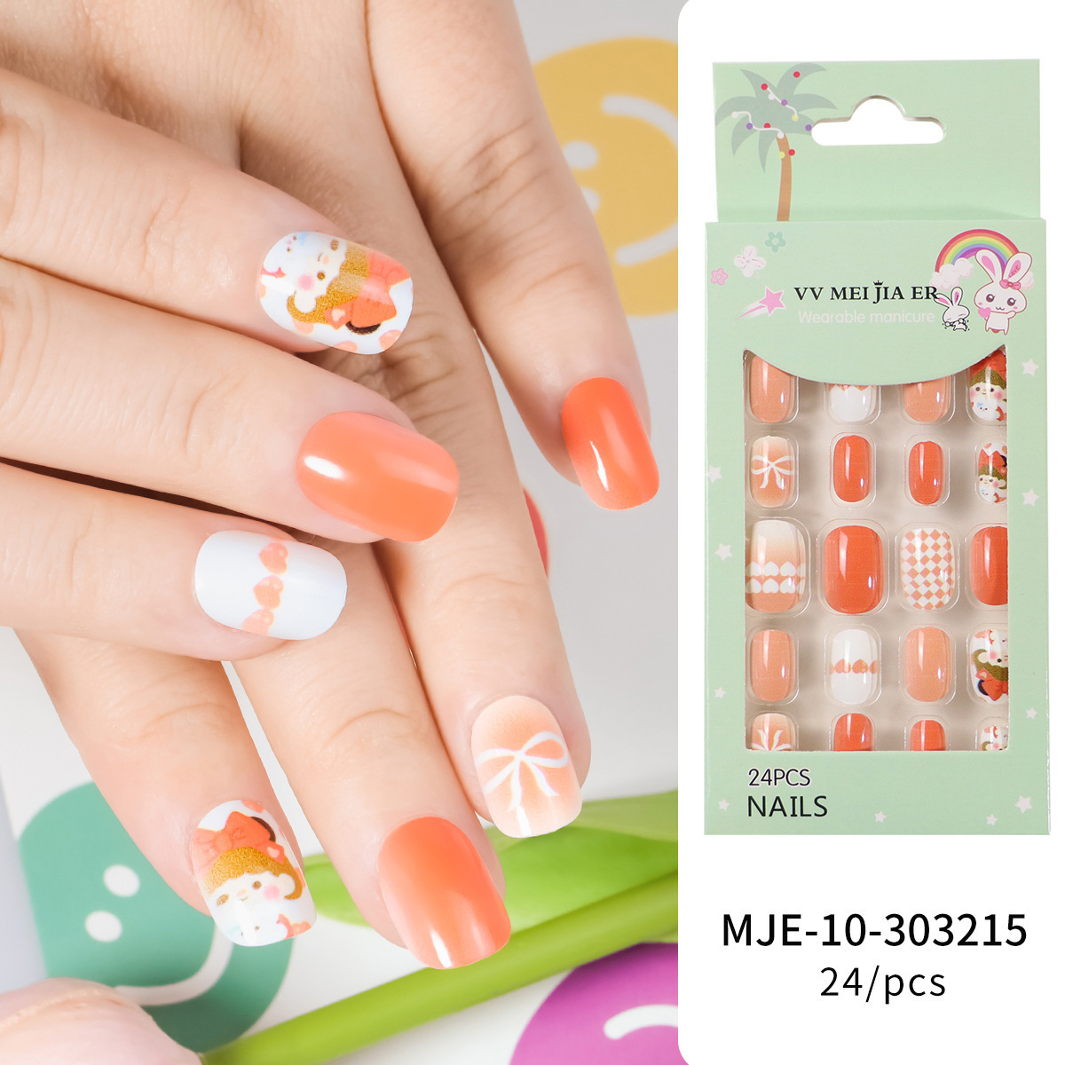 24 Pieces Children False Nails Kids Girls Press On Short Artificial Fake Nails Cute Pre Glue Full Cover Acrylic Nail Tip Kit