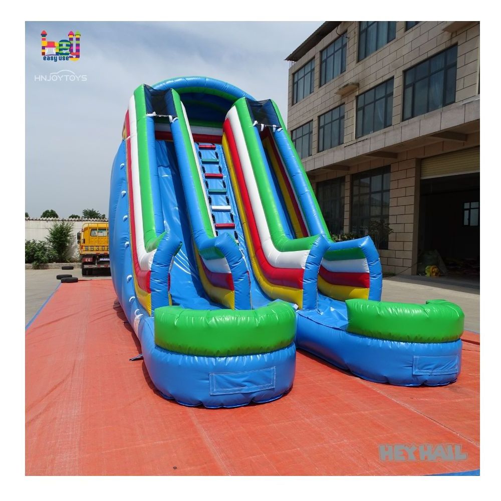 Double Lane 18ft Rainbow Water Slide with Pool Inflatable Dual Lane Wet Dry Slide for Party Rentals Heyeasyuse Inflatables