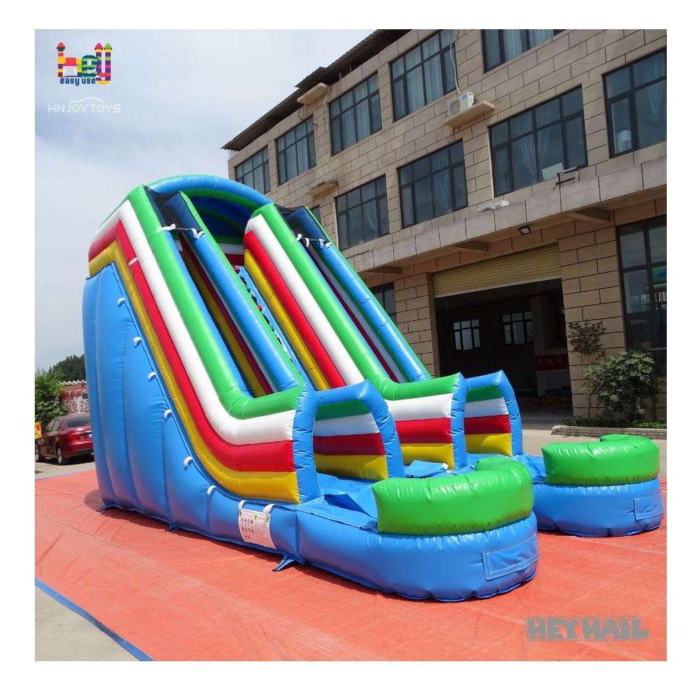 Inflatable Dual Lane Wet Dry Slide Double Lane 18ft Rainbow Water Slide with Poolfor Party Rentals Heyeasyuse Inflatables