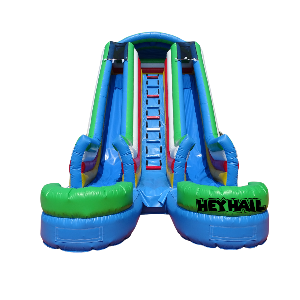 Double Lane 18ft Rainbow Water Slide with Pool Inflatable Dual Lane Wet Dry Slide for Party Rentals Heyeasyuse Inflatables