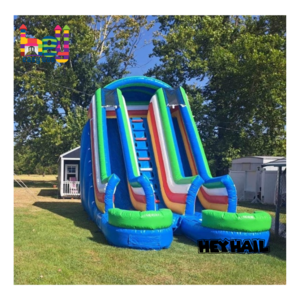 Inflatable Dual Lane Wet Dry Slide Double Lane 18ft Rainbow Water Slide with Poolfor Party Rentals Heyeasyuse Inflatables