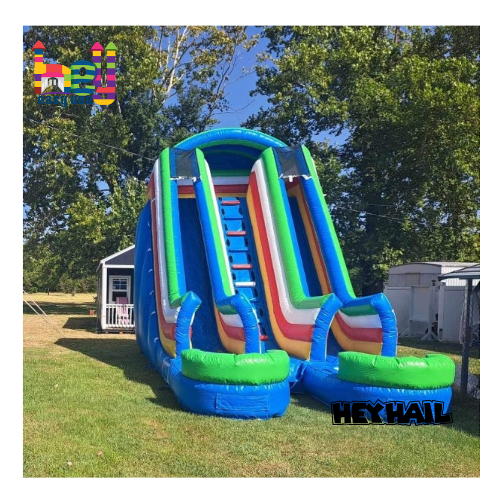 Double Lane 18ft Rainbow Water Slide with Pool Inflatable Dual Lane Wet Dry Slide for Party Rentals Heyeasyuse Inflatables