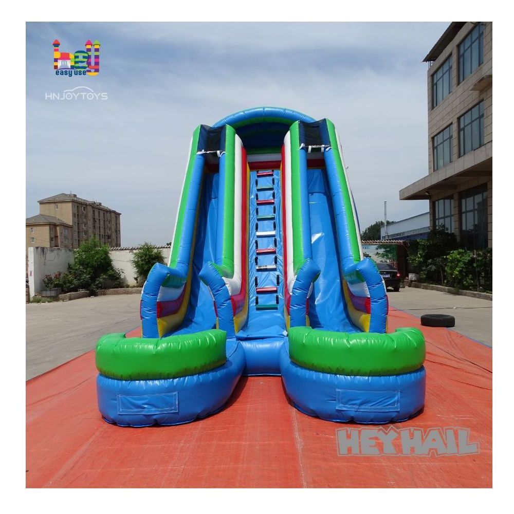 Double Lane 18ft Rainbow Water Slide with Pool Inflatable Dual Lane Wet Dry Slide for Party Rentals Heyeasyuse Inflatables