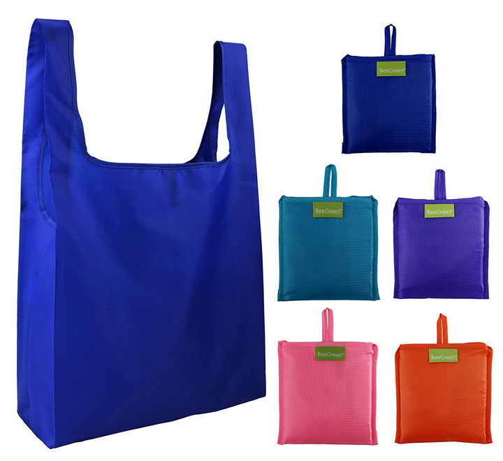 Portable Eco-Friendly Folding Large Capacity Loop Handle Polyester Grocery Market Pack Custom Nylon Tote Bag