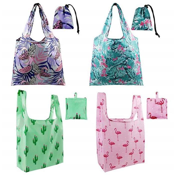 Portable Eco-Friendly Folding Large Capacity Loop Handle Polyester Grocery Market Pack Custom Nylon Tote Bag