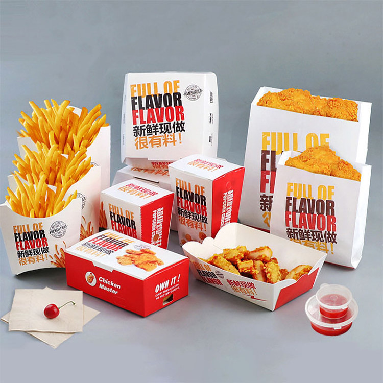 Biodegradable Take Away Food Boxes Food Packaging Hamburger Box Snack Box Accept French Fries Fried Chicken Nuggets Carton Paper