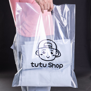 Biodegradable Eco Pe Tote Carry Shopping Bag Print Transparent PP Die Cut Plastic Retail Durable Fashion Packing Clothing Bags