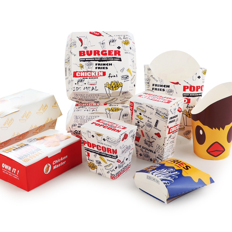 Biodegradable Take Away Food Boxes Food Packaging Hamburger Box Snack Box Accept French Fries Fried Chicken Nuggets Carton Paper