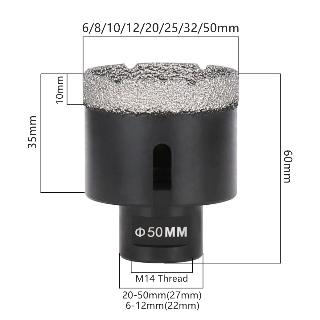 42/45/50/55/60mm Vacuum brazed Diamond core Drilling bits for Porcelain Tile Granite Marble Masonry hole cutter