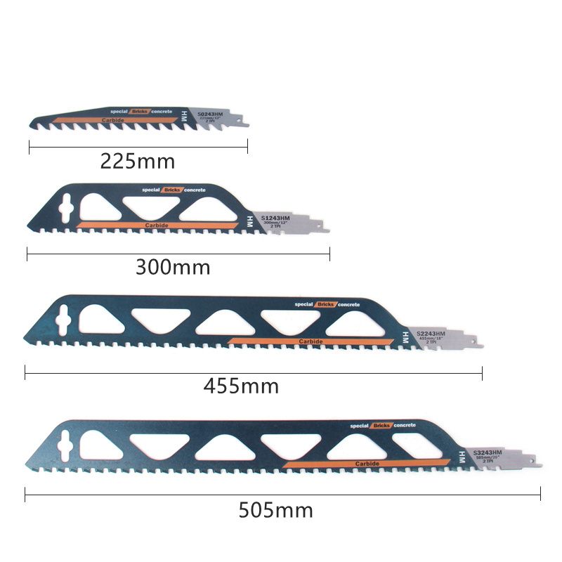 225/300/455/505mm Tungsten Carbide Alloy Saber Saw Reciprocating Saw Blade For Aerated Cement Bricks Concrete