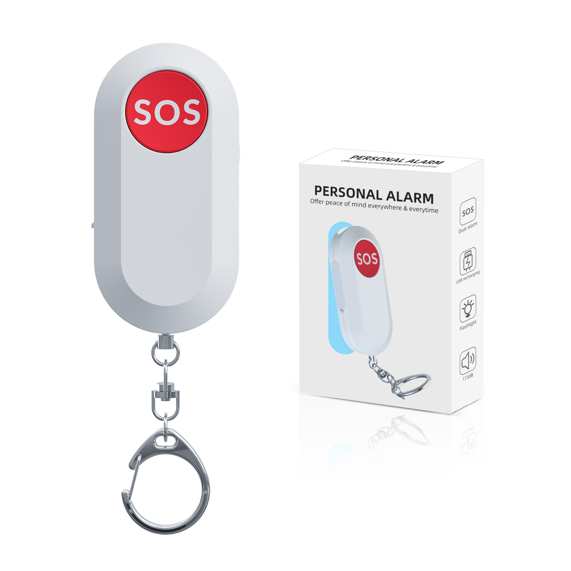 Amazon Hot Sale 130db Siren Song Led Portable Emergency Sos Security Self Defense Alarm Keychain Personal Alarm For Women