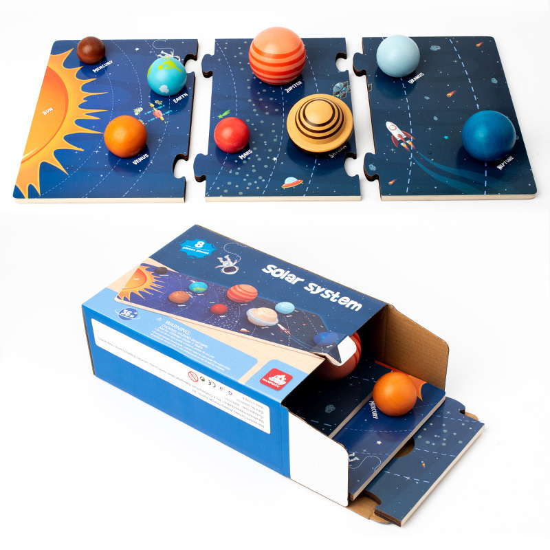 Wooden Eight Planets Puzzle Pairing Board Cognitive Universe Solar System Planets Montessori Early Education Toys