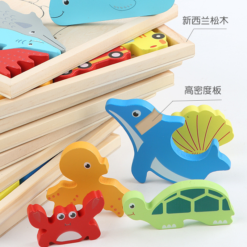 Cartoon animal 3D  jigsaw puzzle board wooden puzzle board for young children fruit vegetable traffic toys