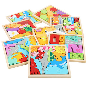 Cartoon animal 3D  jigsaw puzzle board wooden puzzle board for young children fruit vegetable traffic toys