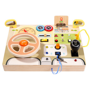 Montessori Preschool Learning Activities Motor Skills Baby Car Wooden Sensory Steering Wheel Busy Board for toddlers