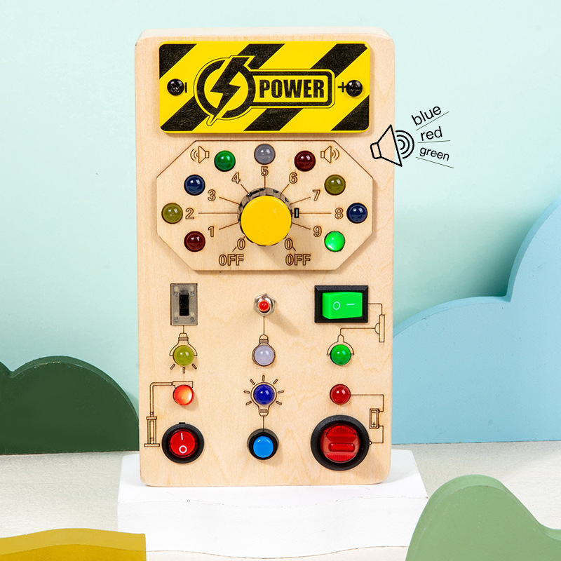 High Quality Electronic Led Light Switch Fidget Wooden Toy Kids Busy Board Montessori Intelligence Toys