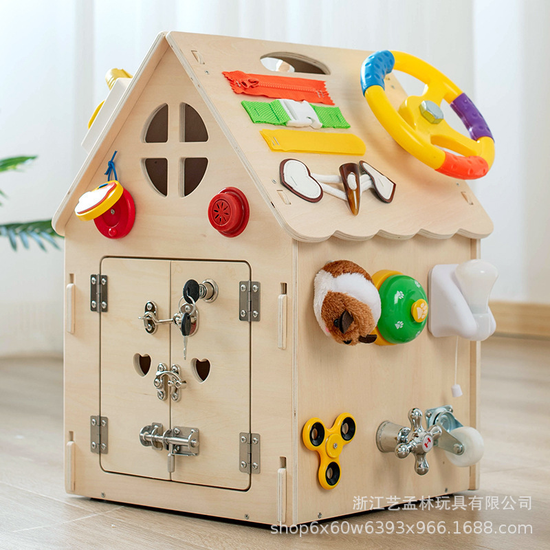 Wood Montessori Materials Toys Busy house Activity Sensory for Kid 2-3-4 years Locks Latch baby Learning Development Education