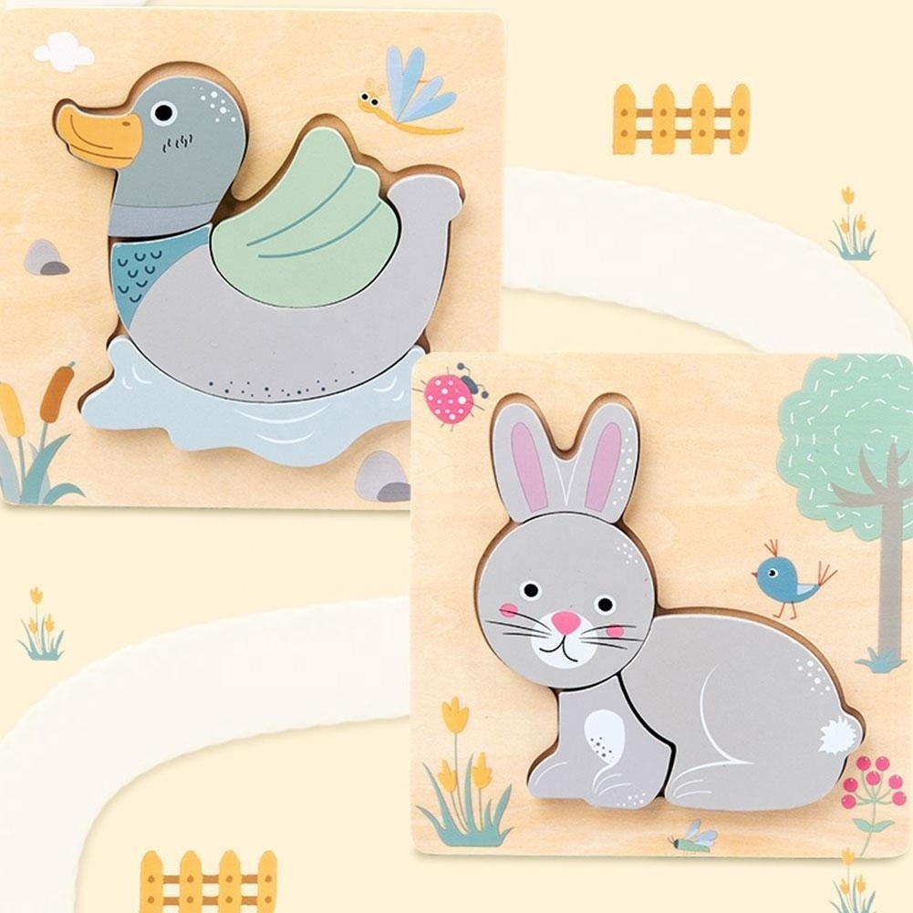 3D Wooden Puzzles Cartoon Animals Kids Cognitive Jigsaw Puzzle Wooden Toys for Children Baby Puzzle Toy Games