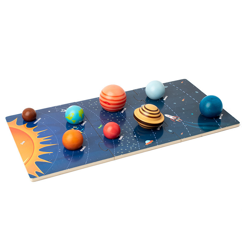 Wooden Eight Planets Puzzle Pairing Board Cognitive Universe Solar System Planets Montessori Early Education Toys