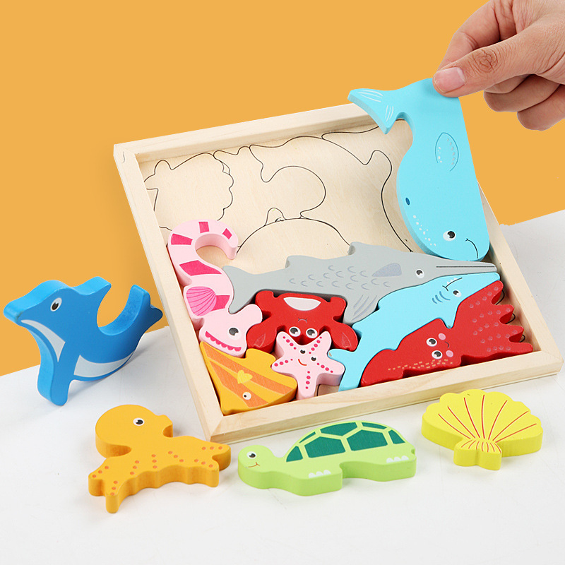 Cartoon animal 3D  jigsaw puzzle board wooden puzzle board for young children fruit vegetable traffic toys