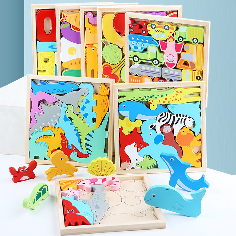 Cartoon animal 3D  jigsaw puzzle board wooden puzzle board for young children fruit vegetable traffic toys