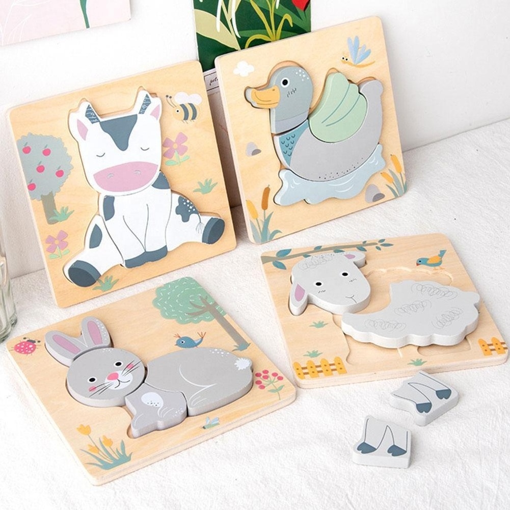 3D Wooden Puzzles Cartoon Animals Kids Cognitive Jigsaw Puzzle Wooden Toys for Children Baby Puzzle Toy Games