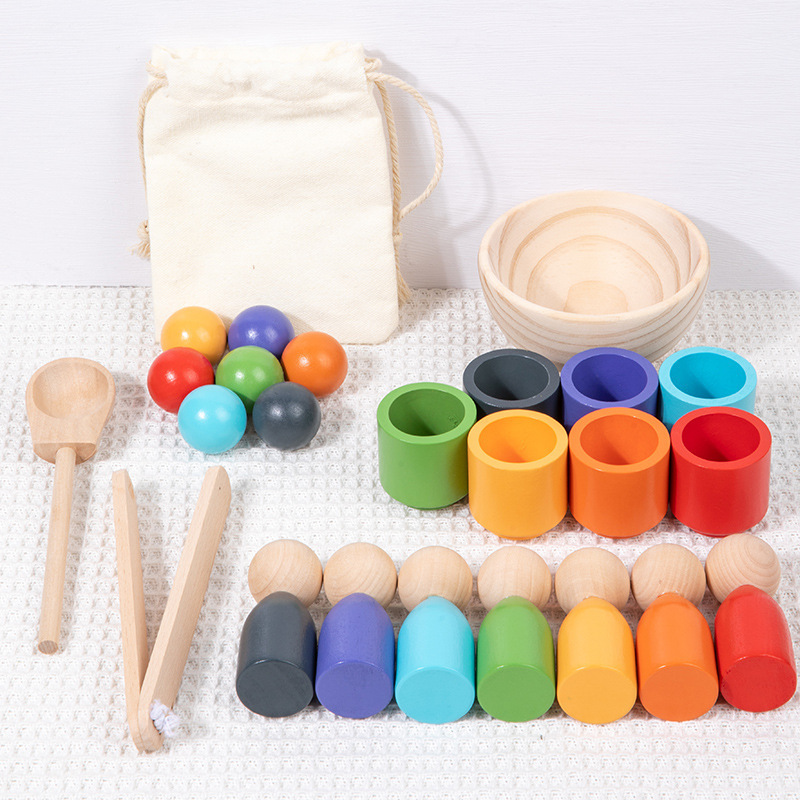 Montessori teaching aids baby 2 In 1 ball and bead color matching toy children's early education puzzle color cognition