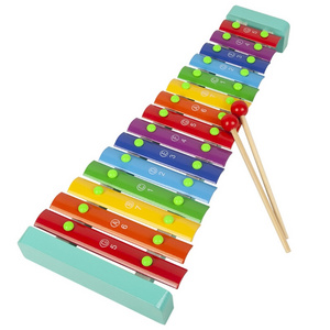 Baby Kids Wooden Xylophone 15 Tones Knock Piano Toys Musical Instrument Educational Toy with 2 Mallets